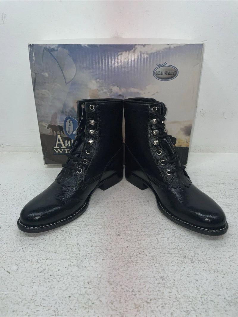 New Youth Black Lace Up Old West Cowboy Boots. Y 5110 3.5 3 1/2. 22-39
