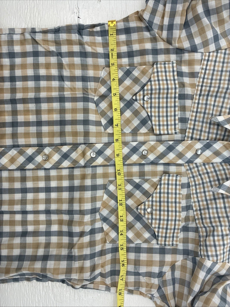 New Men’s Stockman Yellow Grey Plaid Long Sleeve Pearl Snap 14.5 Small X-37