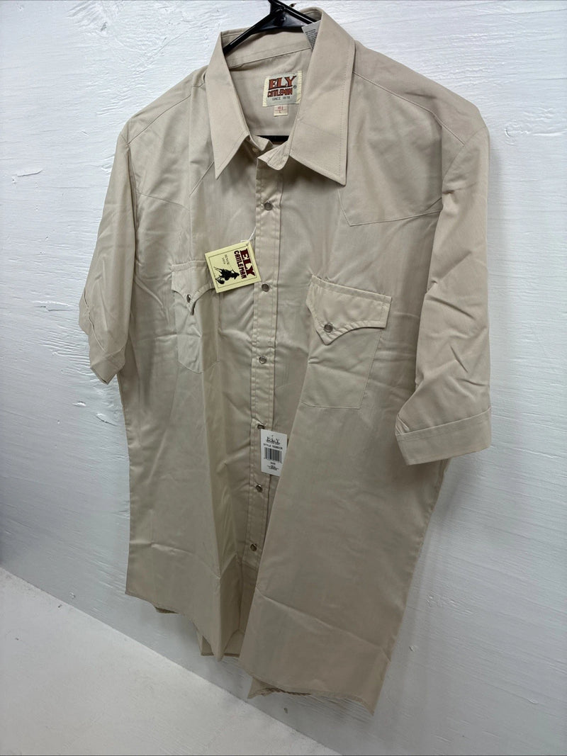 New Men’s ELY Cattleman Tan Short Sleeve Pearl Snap 16.5 Large CC-7