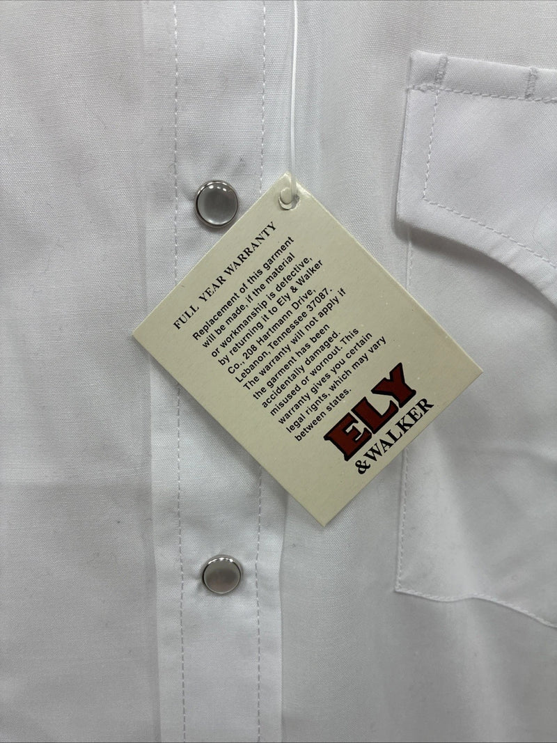 New Men’s ELY Cattleman White Long Sleeve Pearl Snap 16.5 X 36 Large CC-38