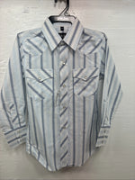 New Kids White Horse Blue Stripe Long Sleeve Pearl Snap Medium DD-35