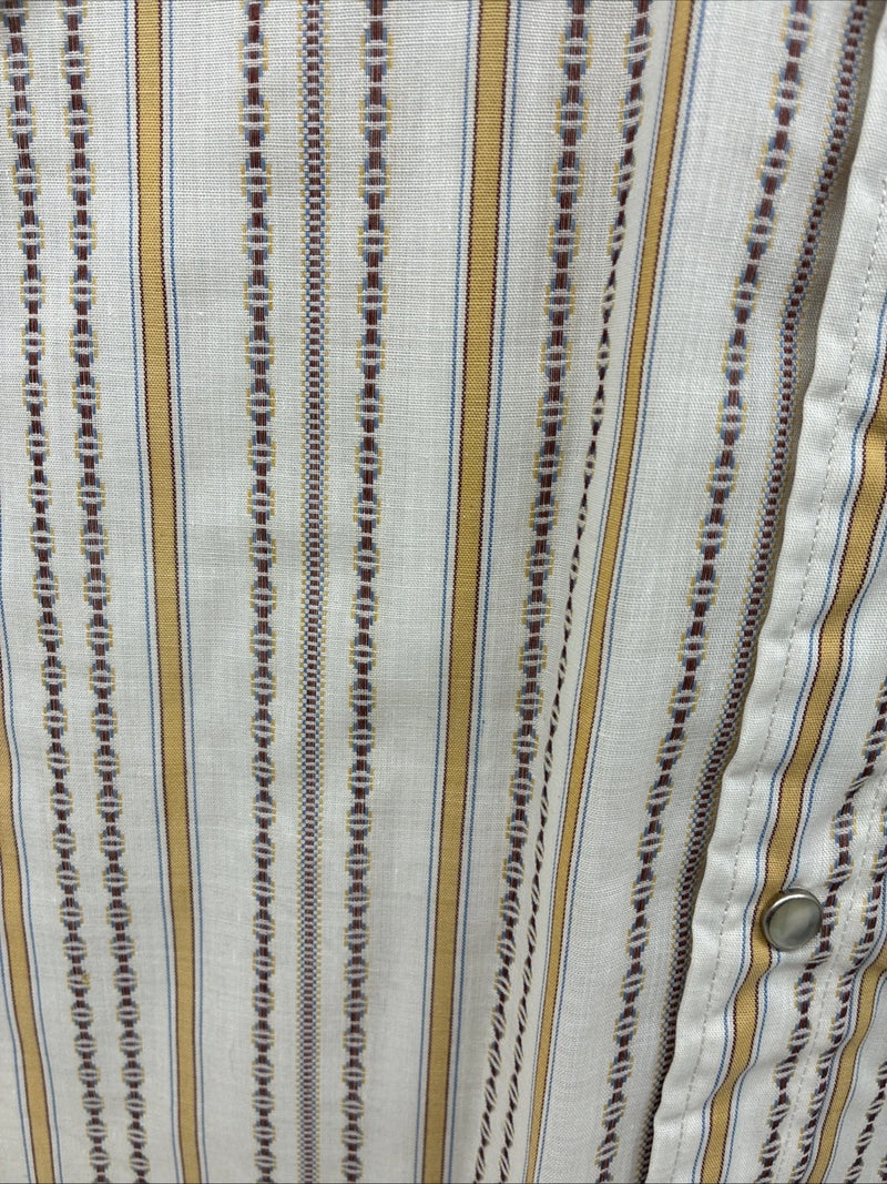 New Men’s Dee-Cee Tan Yellow Stripe Design Short Sleeve Pearl Snap Small O-80