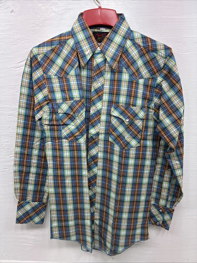 New Men’s Champion Westerns Multicolor Plaid Long Sleeve Pearl Snap Small O-33
