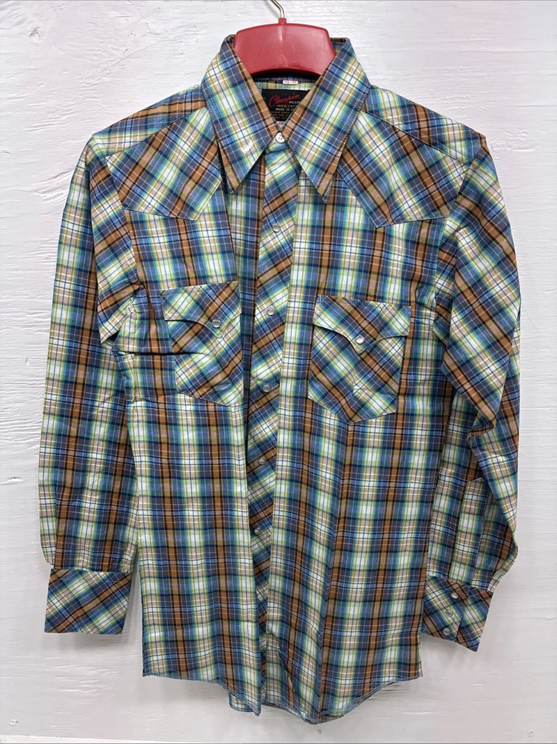 New Men’s Champion Westerns Multicolor Plaid Long Sleeve Pearl Snap Small O-33