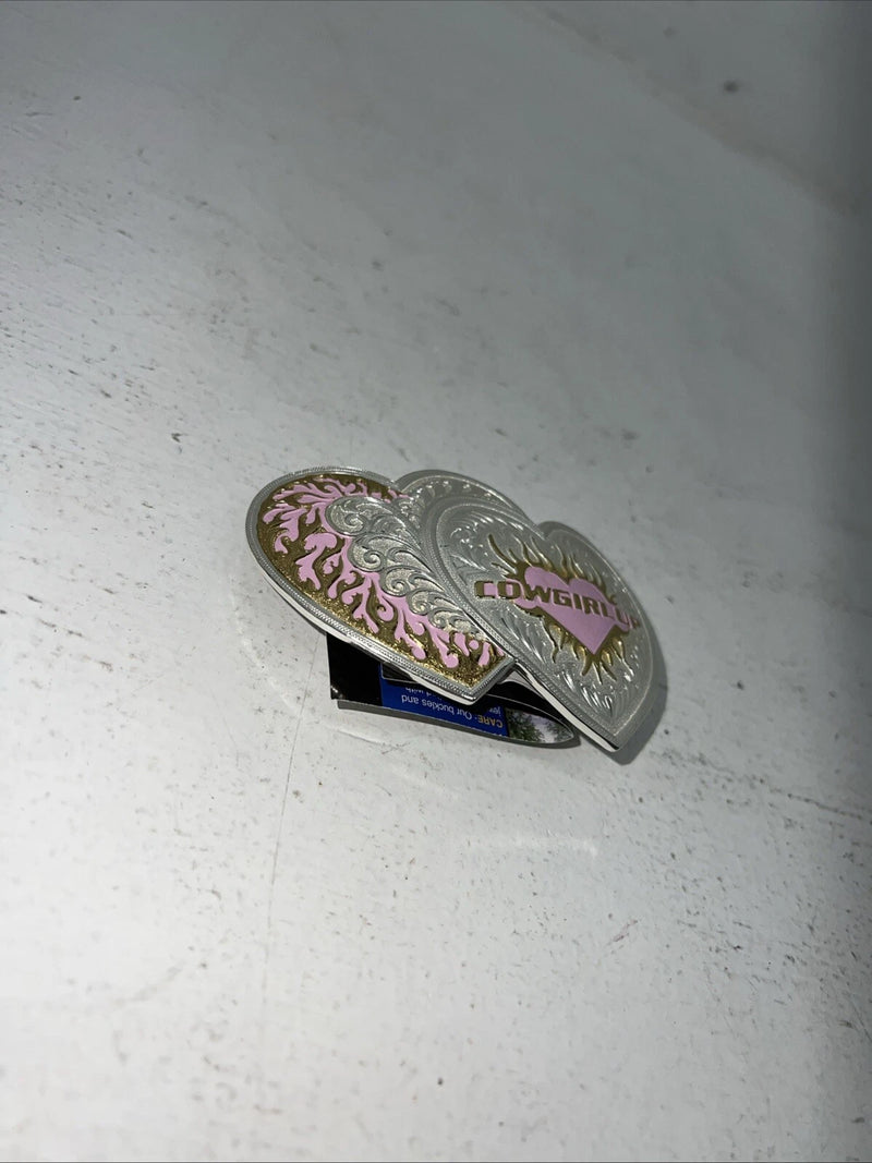 New Women’s Montana Silversmiths Silver Pink Heart Belt Buckle. 14820PT A-91