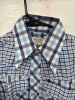 New Men’s Stockman Blue Plaid Long Sleeve Pearl Snap 14.5 Small AA-67