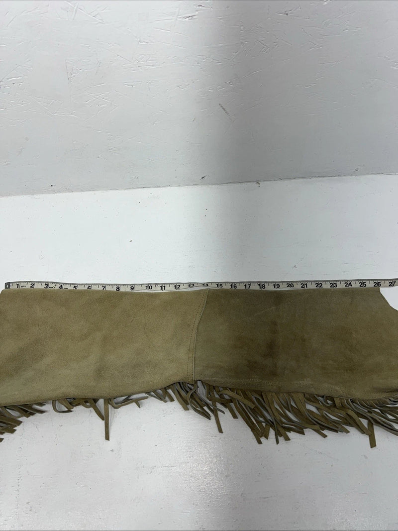 NOS Tan Show Chaps With Fringe Adjustable Waist 33” L-27
