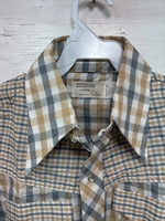 New Men’s Stockman Yellow Grey Plaid Long Sleeve Pearl Snap 14.5 Small X-37