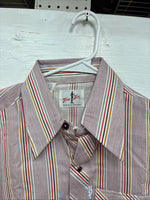 New Men’s Tem Tex Pink Multicolor Stripe Long Sleeve Pearl Snap 15.5 Medium M-98