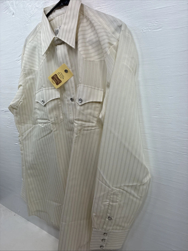 New Men’s California RanchWear  Yellow Strip Long Sleeve Pearl Snap Large M-58