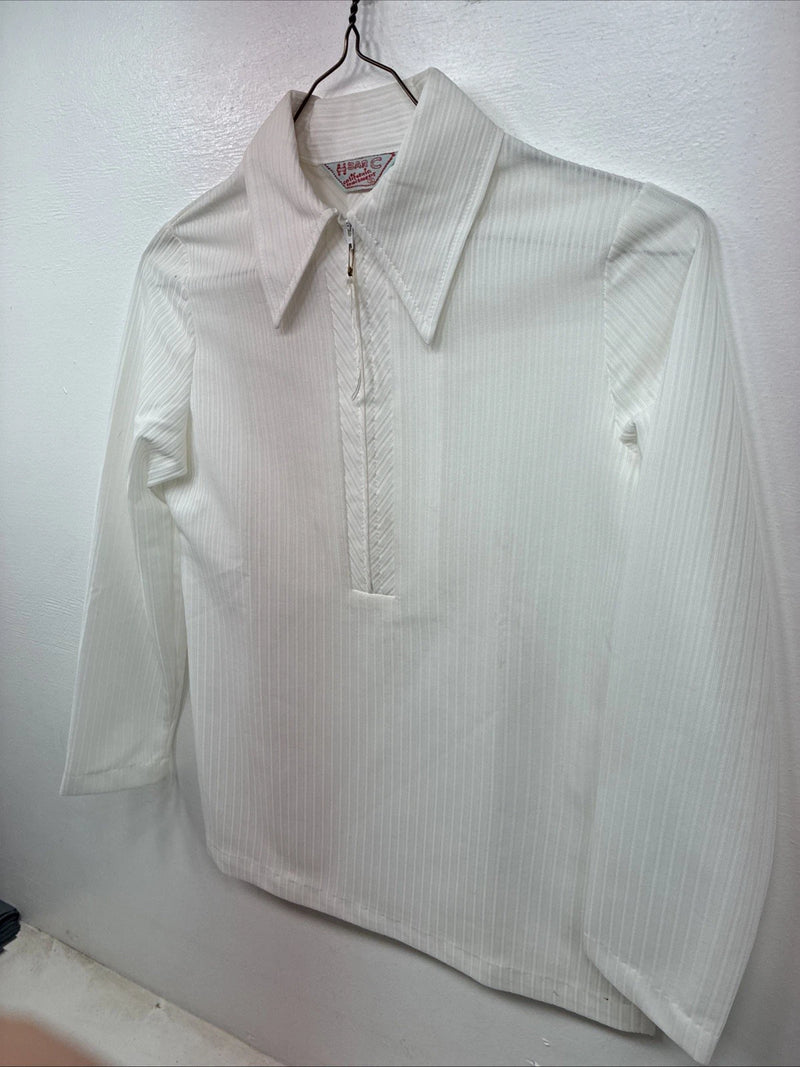 New Women’s H Bar C White Stripe Long Sleeve Half Zip Show Shirt Small YY-123