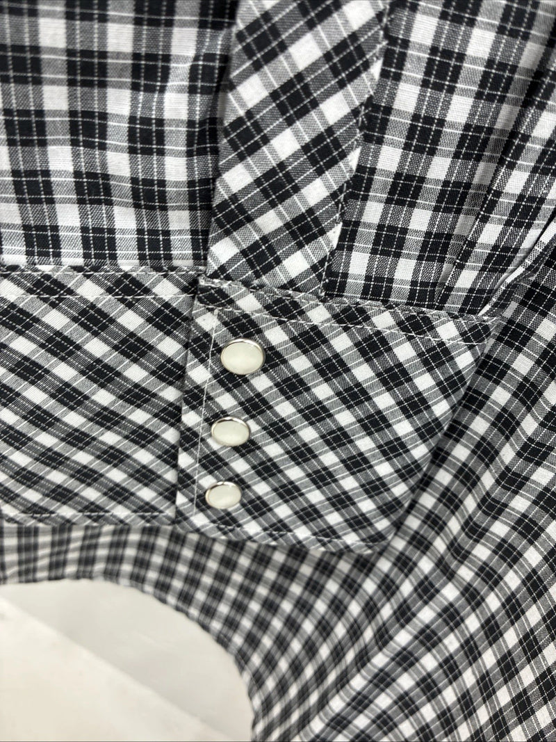 New Men’s White Horse  Black White Plaid Long Sleeve Pearl Snap XL H-80