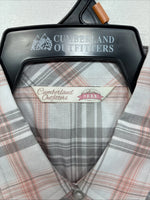 New Women’s Cumberland Gray Pink Plaid Short Sleeve Pearl Snap Medium LL-106