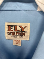 New Men’s ELY Cattleman Blue Simple Long Sleeve Pearl Snap XL F-86