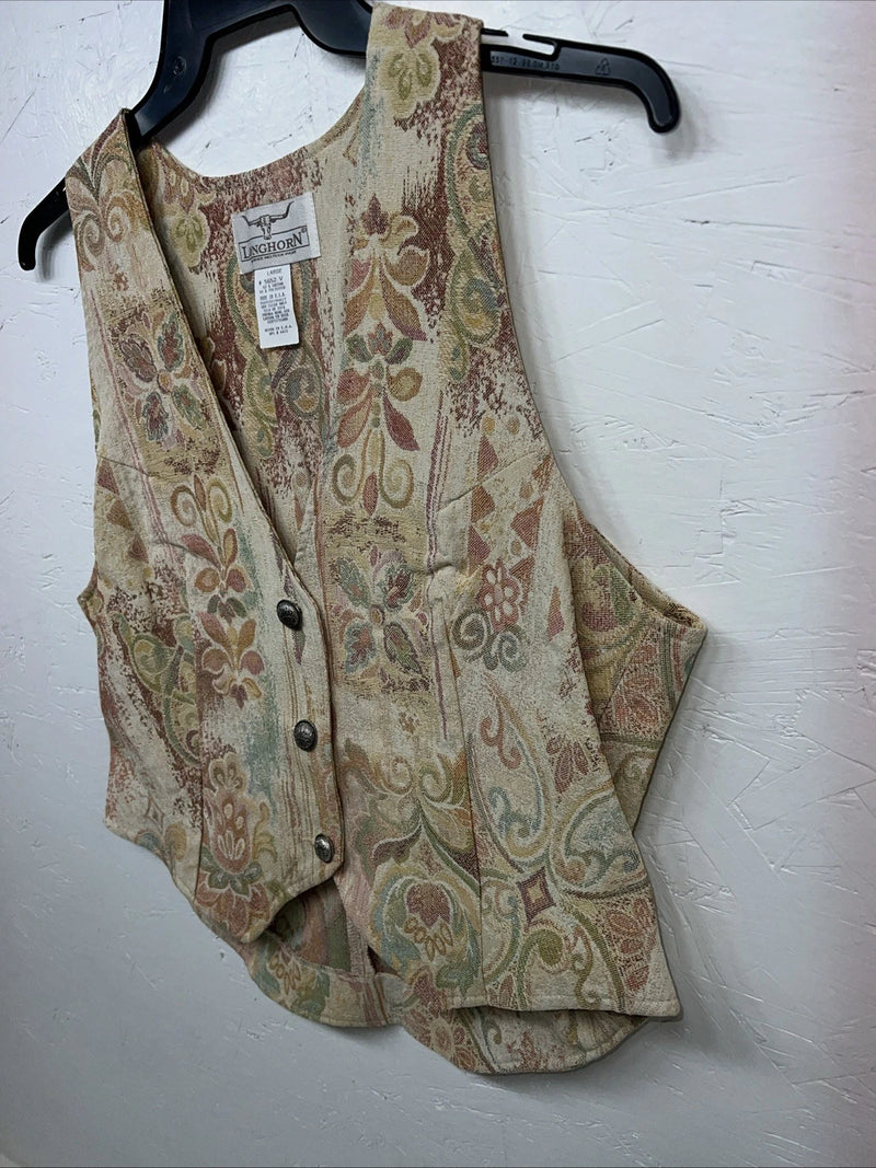 New Women’s Longhorn Multicolor Floral Vest Large #5652 WW-40