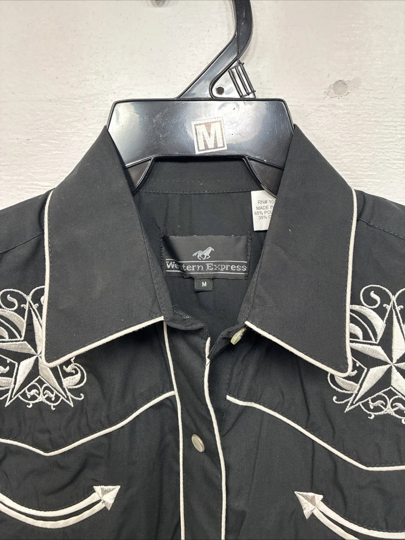 New Women’s Western Express Black Long Sleeve Pearl Snap Medium LL-99