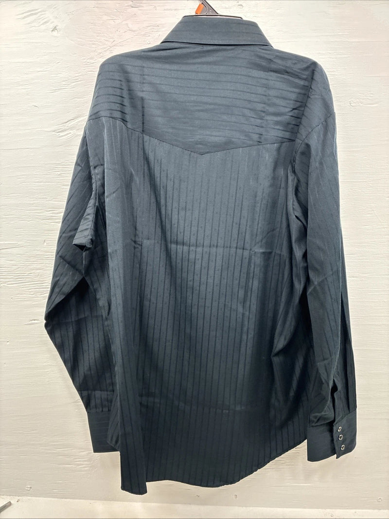 New Men’s ELY Cattleman Black Stripe Design Long Sleeve Pearl Snap 17.5 XL O-50
