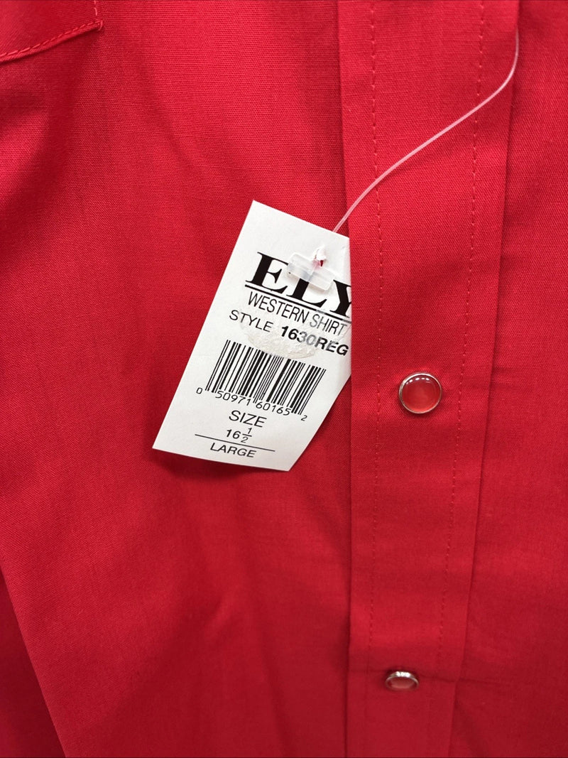 New Men’s ELY Cattleman Red Short Sleeve Pearl Snap 16.5 Large CC-2