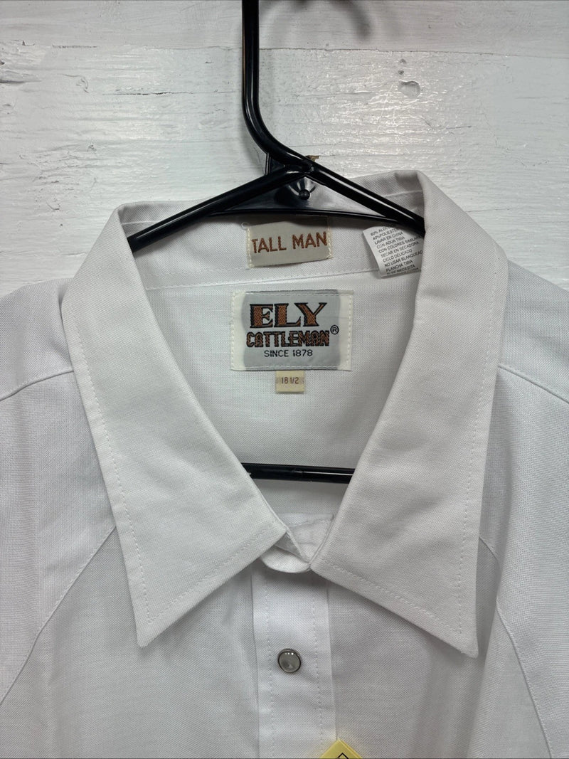 New Men’s ELY Cattleman Simple White Short Sleeve Pearl Snap 18.5 2XL M-74