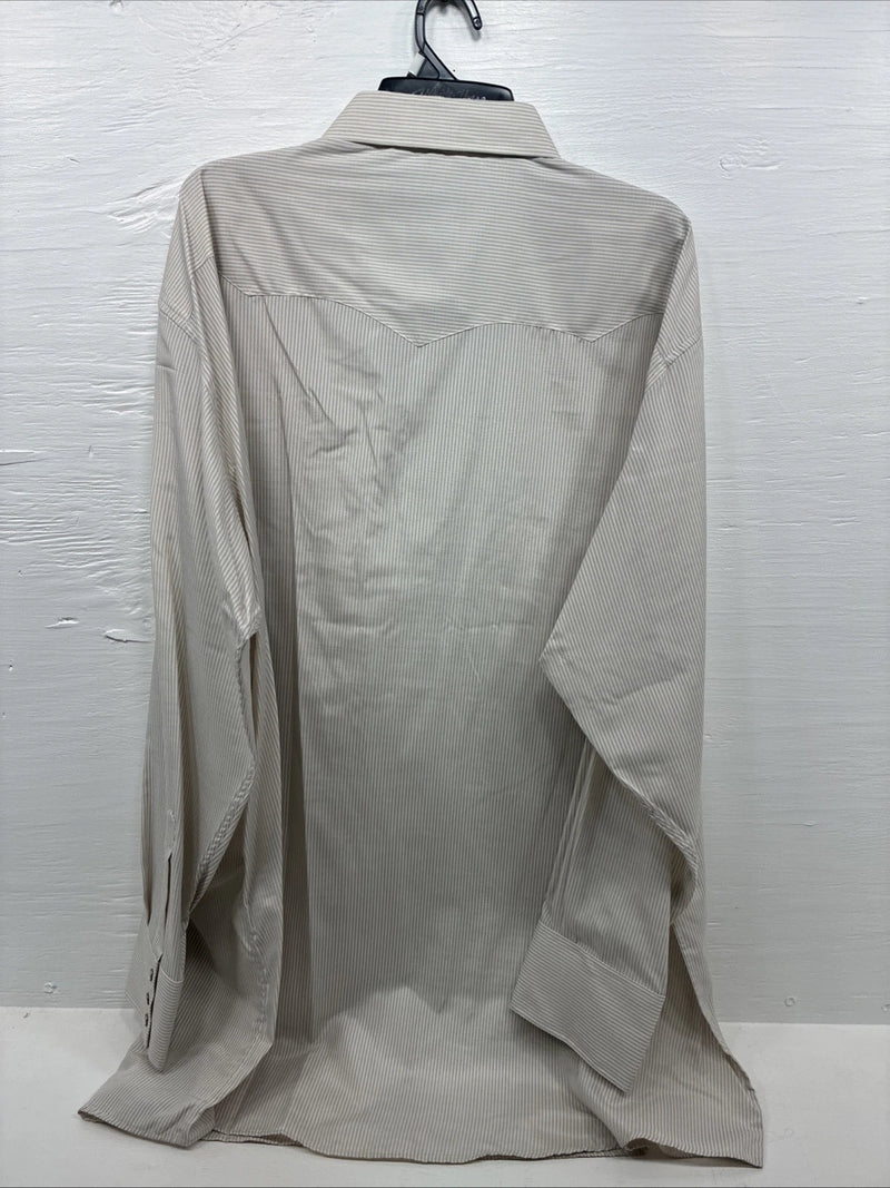 New Men’s White Horse Beige Stripe Long Sleeve Pearl Snap 4XL F-50