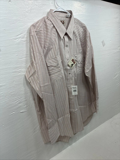 New Men’s ELY Cattleman Pink Stripe Long Sleeve Pearl Snap 17.5 X 34 XL T-31