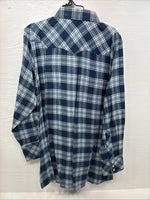 New Men’s White Horse Blue Plaid Long Sleeve Pearl Snap Large V-51