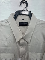 New Men’s White Horse Beige Stripe Long Sleeve Pearl Snap 4XL F-50