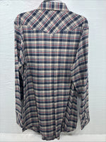 New Men’s White Horse Brown Blue Plaid Long Sleeve Pearl Snap Large Tall X-74