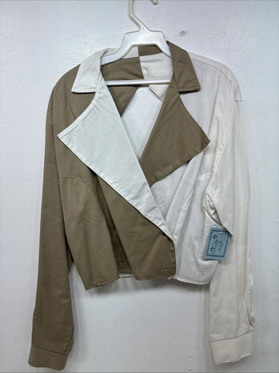 New Women’s Cowboy Threads White Tan Long Sleeve Button Up XL YY-70