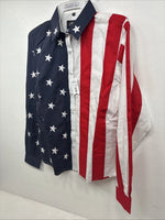 New Women’s White Horse Red White Blue Long Sleeve Pearl Snap Medium KK-16