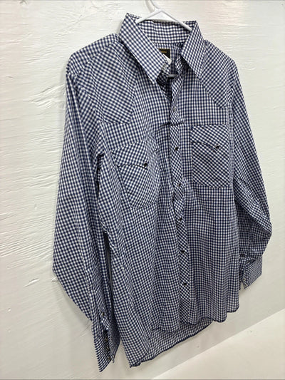 New Men’s Dickson Jenkins Blue Checkered Long Sleeve Pearl Snap 15.5 Medium K-65