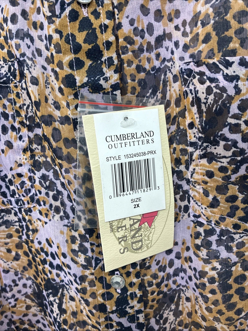New Women’s Cumberland Purple Yellow Print Long Sleeve Pearl Snap 2XL GG-40