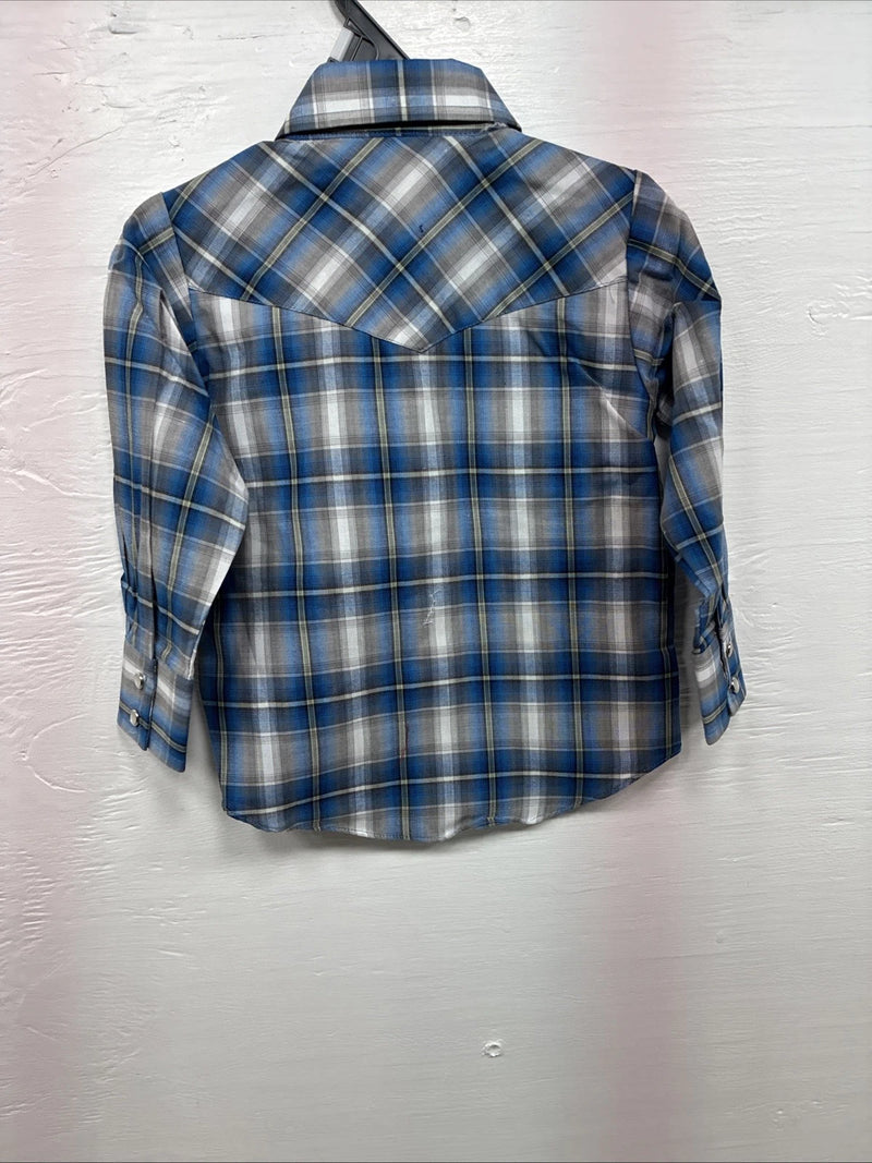 New Toddlers ELY Cattleman Blue Plaid Long Sleeve Pearl Snap JUV-3 DD-17