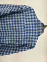 New Men’s White Horse Blue Plaid Long Sleeve Pearl Snap XL O-43