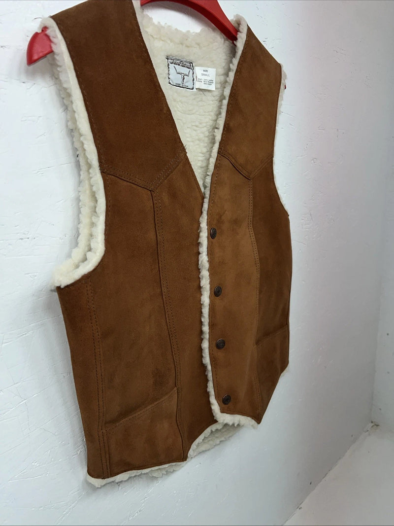 New Women’s Steerbrand Brown Leather Wool Vest Small Q-600