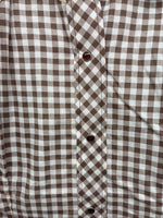 New Women’s Karman Brown Checkered Long Sleeve Pearl Snap Size 30 LL-54