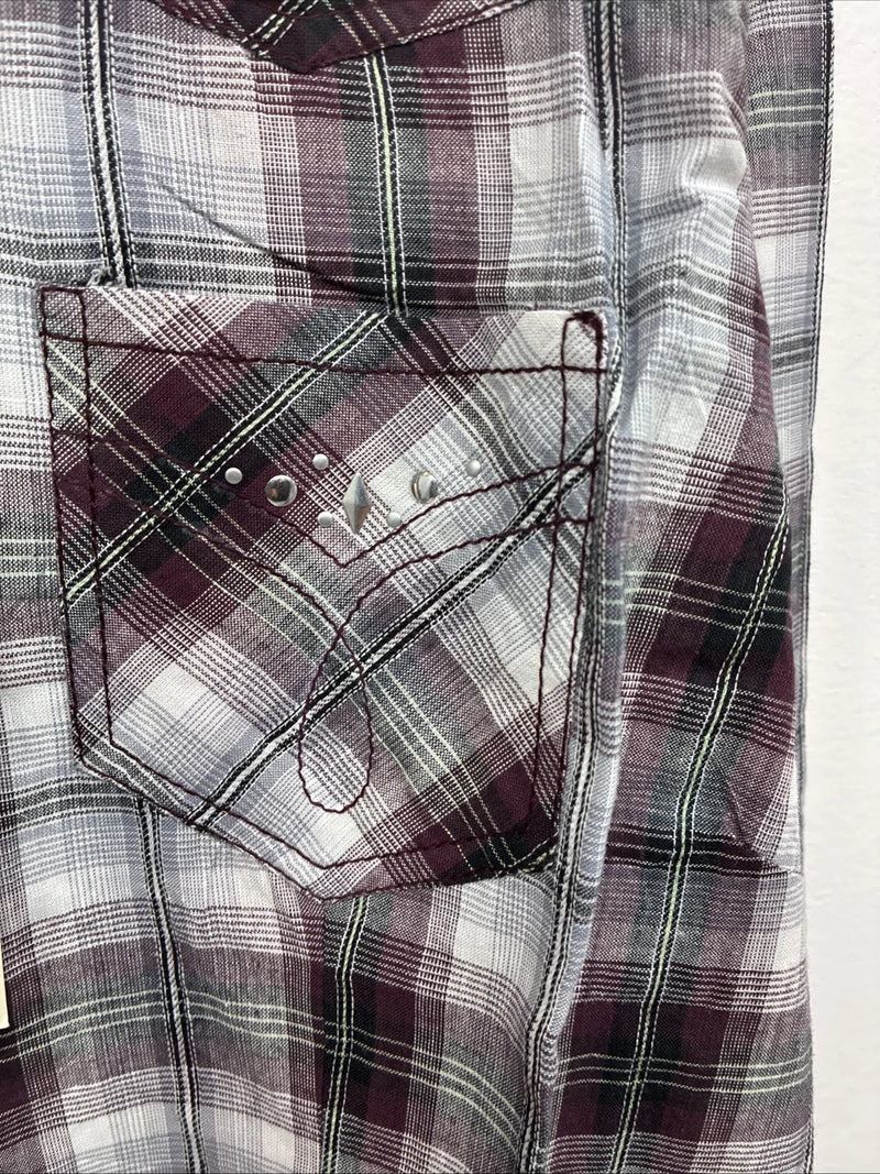 New Women’s Cumberland Purple Plaid Long Sleeve Pearl Snap 2XL GG-32