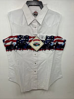 New Women’s Cumberland White Design Short Sleeve Pearl Snap Medium MM-84