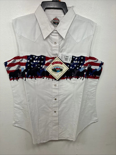 New Women’s Cumberland White Design Short Sleeve Pearl Snap Medium MM-84