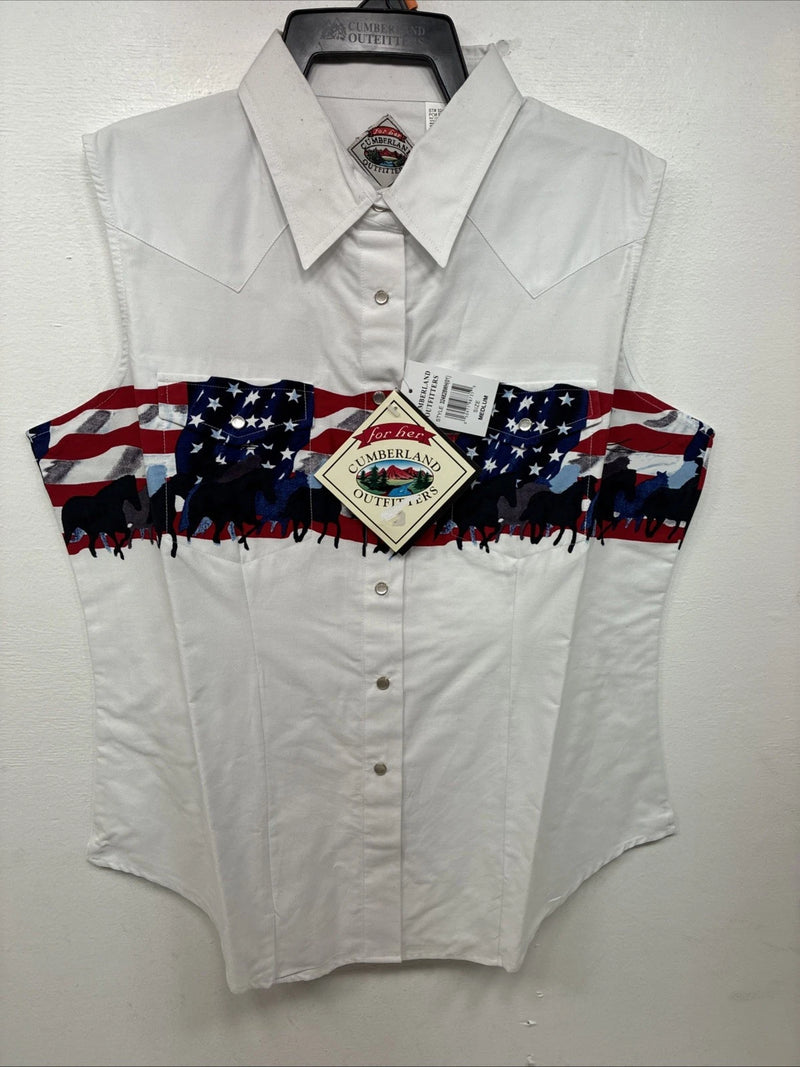 New Women’s Cumberland White Design Short Sleeve Pearl Snap Medium MM-84