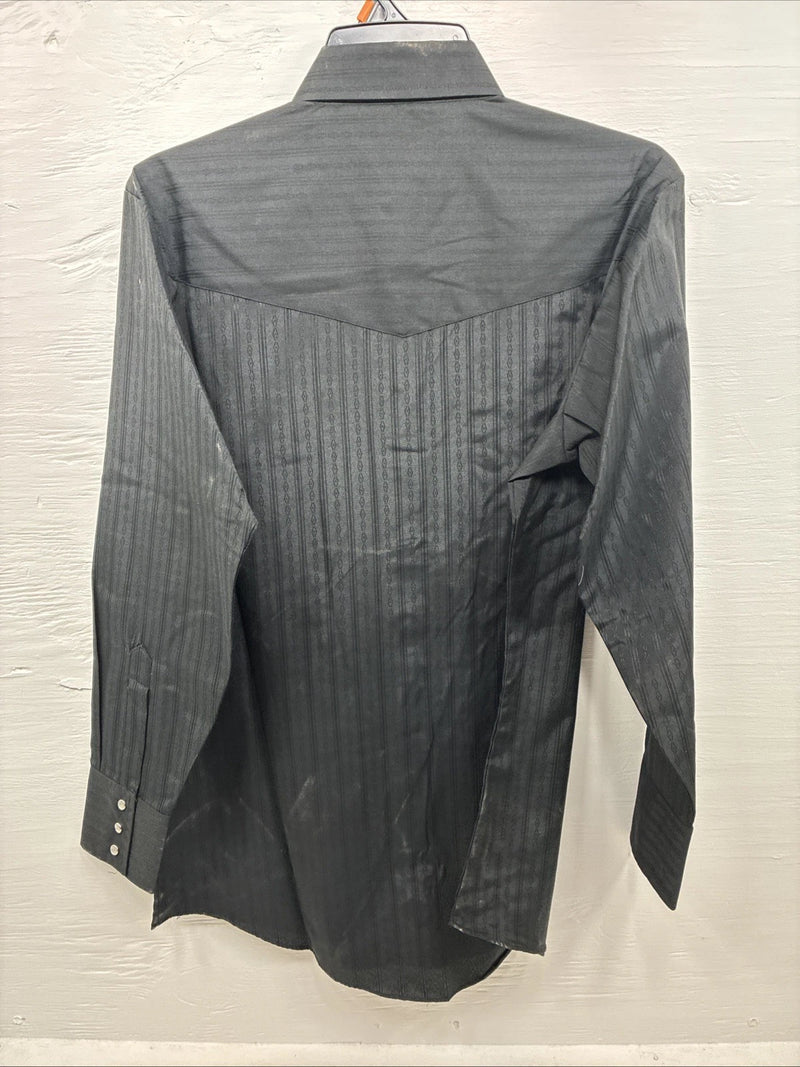 New Men’s ELY Cattleman black Stripe Long Sleeve Pearl Snap Medium J-94