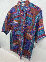 New Men’s San Angelo Multicolor Design Short Sleeve Bottom Up Large AA-60