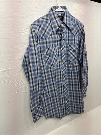Me end Champion Westerns Purple Plaid Long Sleeve Pearl Snap 14.5 Small R-35