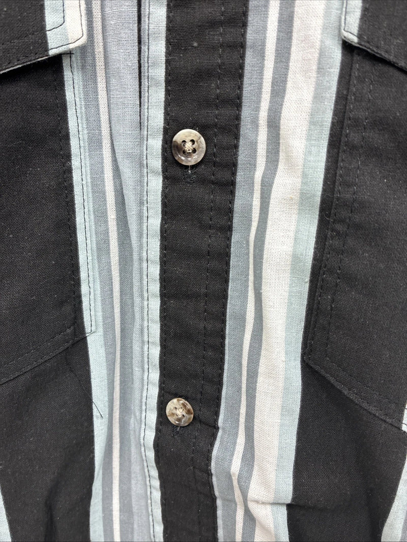 New Men’s San Angelo Gray Black Stripe Short Sleeve Button Up Medium CC-16