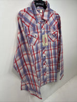 New Women’s Cumberland Pink Purple Plaid Long Sleeve Pearl Snap XL GG-60
