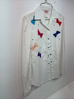 New Women’s H Bar C White Designed Long Sleeve Pearl Snap Size 30 MM-53