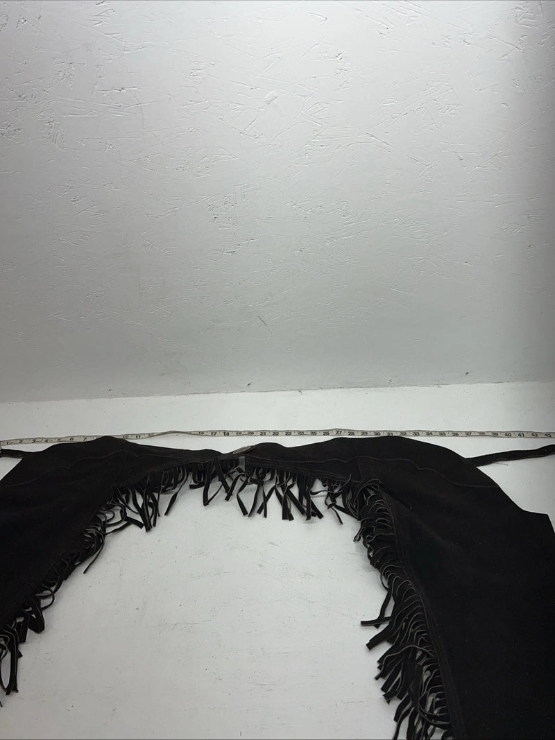 NOS Black Royal King Show Chaps With Fringe Adjustable Waist 45” I-76