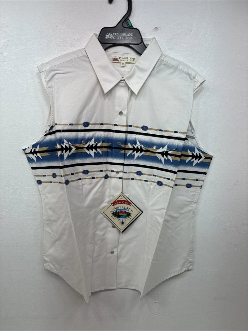 New Women’s Cumberland White Deign Short Sleeve Pearl Snap XL II-28