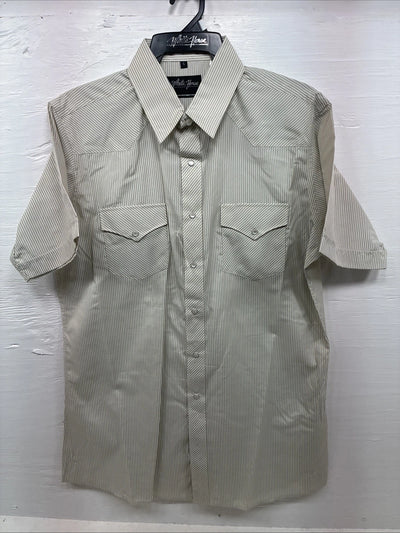 New Men’s White Horse Yellow Stripe Short Sleeve Pearl Snap Large CC-45