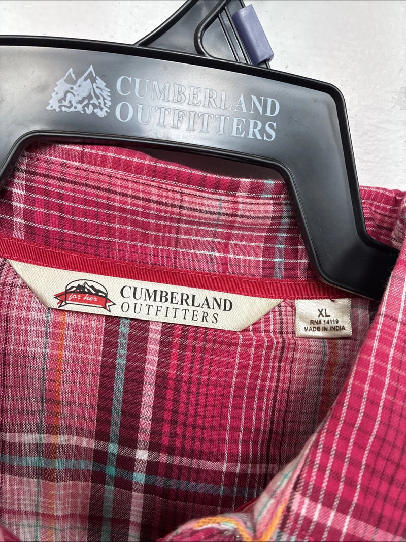 New Women’s Cumberland Pink Plaid Long Sleeve Pearl Snap XL GG-29